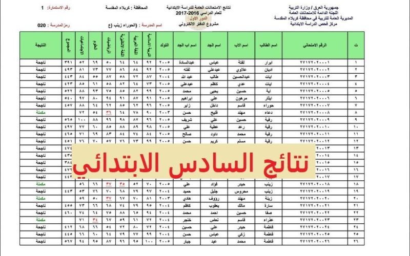 نتائج السادس الابتدائي العراق 2024 من خلا الموقع وزارة التربية الرسمي epedu.gov.iq